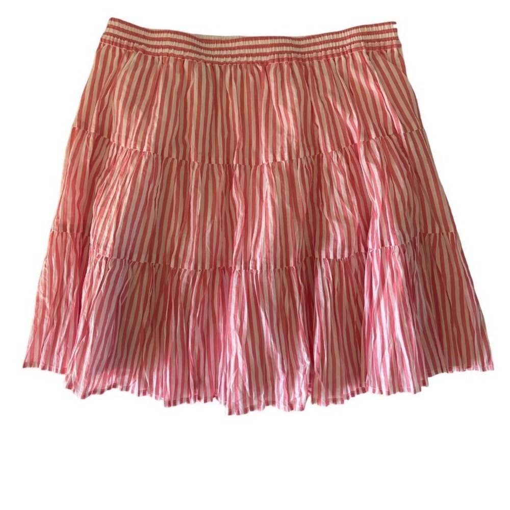 Michael Kors Skirt Womens S Tiered Mini Pink White Striped Cotton